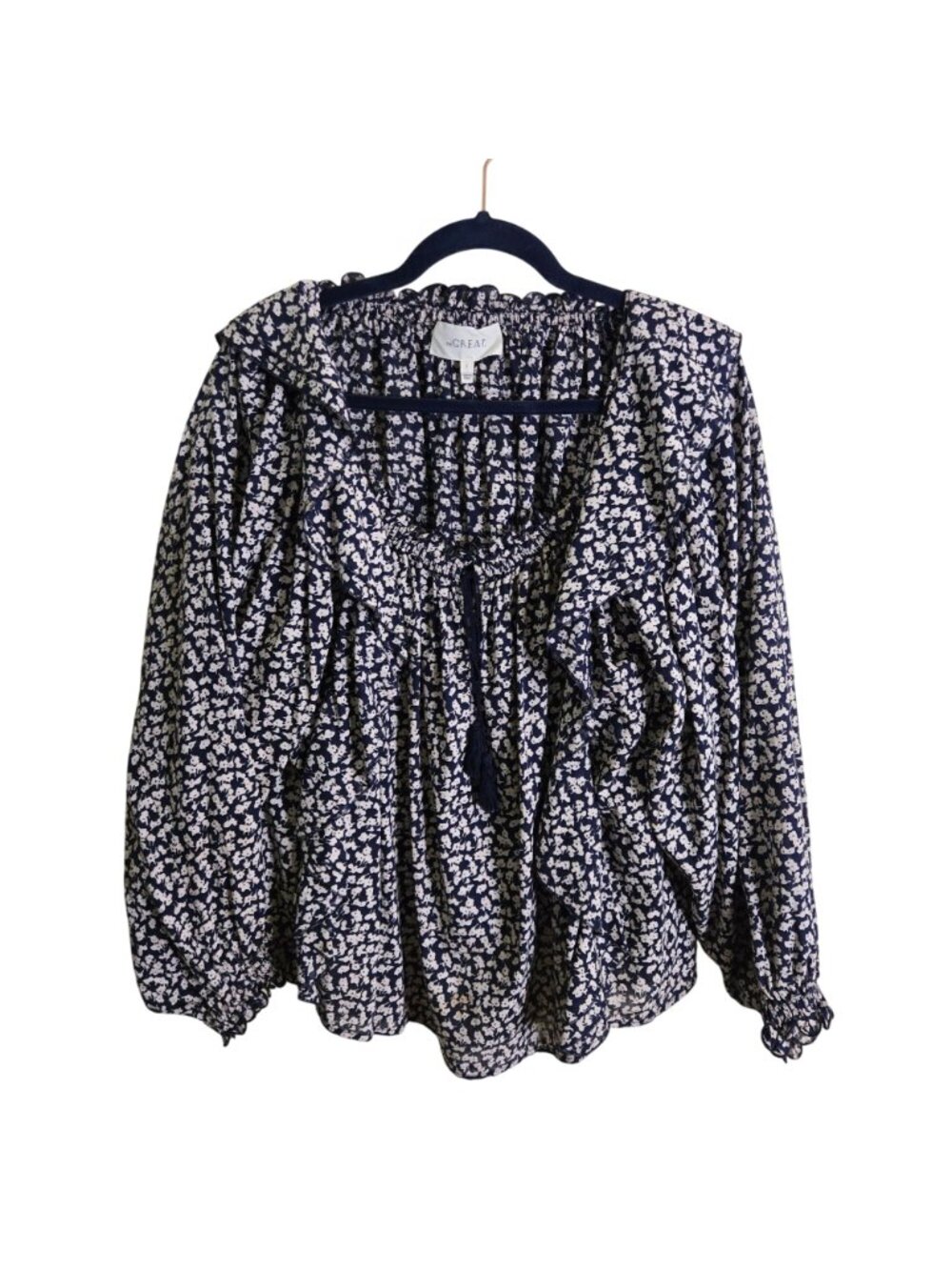 The Great The Song Blouse Navy Bohemian Ruffled Balloon Sleeve Size 2/M - Picture 2 of 14